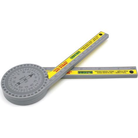 Transportador para sierra ingletadora, 360 grados, regla angular giratoria de plástico, herramienta de medición de ángulos de alta precisión, 7 pulgadas (doble burbuja) (1/5)