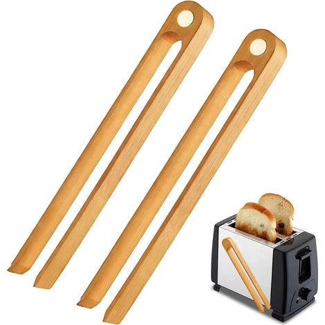 Küchenzange – 2-teilig – Natürlicher Bambus – Mit integriertem Magneten – Für Toaster und Grill – 22 cm (1/5)