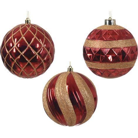 Pallina di natale Lucida con Glitter Rosso 14cm modello assortito
