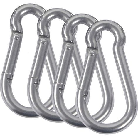 M8 Karabinerhaken 304 Edelstahl Feder Karabiner Feuerwehr Karabiner mit Karabiner für Camping Wandern Hängematte Schaukel 4 Stück (1/5)