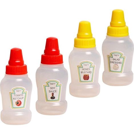 Lot de 4 mini flacons à sauce, contenants souples avec bouchon, pour ketchup, sauces, boîtes à lunch, bento, pique-nique et voyage (1/5)