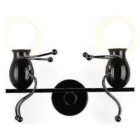 Applique murale en fer forgé, applique double créative à bascule, petite applique murale moderne pour chambre à coucher, lampe de chevet en métal en forme de poupée, cadeau pour enfants, mini applique (1/5)
