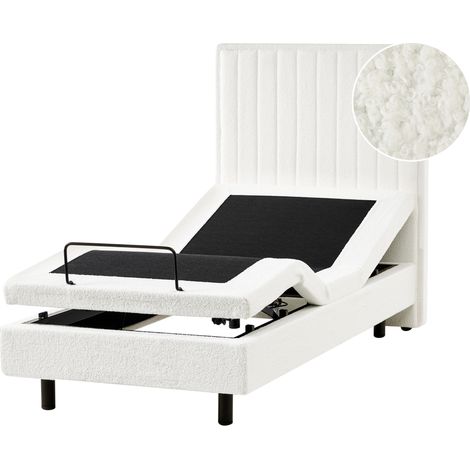Cama articulada eléctrica moderna mando a distancia ajustable tapicería de bouclé blanco crema 90 x 200 cm Castellan