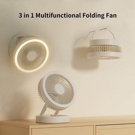 Ventilateur pliable portable Kexi SH-M1 - Ventilateur sur pied oscillant silencieux, alimenté par batterie rechargeable, 3 vitesses, avec crochet, veilleuse, lumière SOS et fonction batterie externe p (1/4)