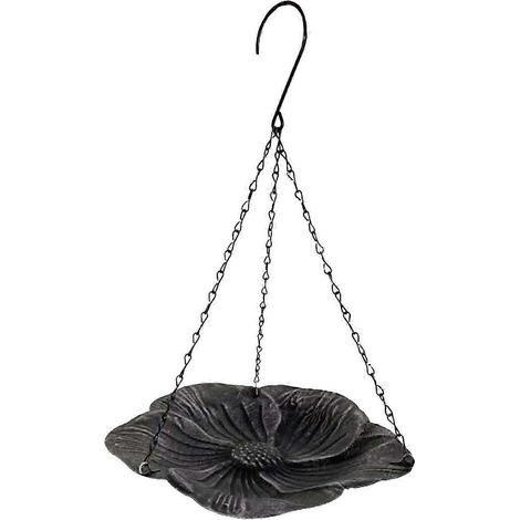 Hängendes Vogelhäuschen aus Eisen für den Außenbereich, robuste Vogeltränke mit Blumendekor, Gartendekoration, Vogelfutterhalter für Veranda, Rasen, Balkon und Hof-Black (1/5)
