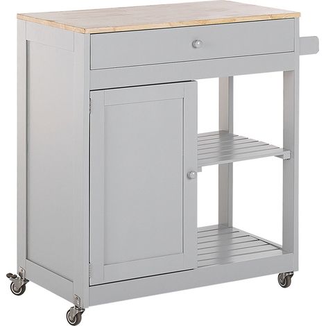 Beliani – Desserte de cuisine sur roulettes – 1 tiroir et 1 placard fermé – MDF et bois d'hévéa – Dimensions 75x44x87 cm – Facile à déplacer