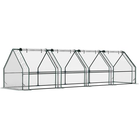 Mini serre jardin mini serre tunnel 4 fenêtres zip enroulables acier PE 140 g/m² anti-UV 360x90x90 cm transparent (1/5)