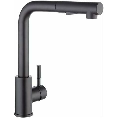 Kitchen faucet with black spray, kitchen mixer with pull-out spray, brushed 304 stainless steel kitchen faucet, 360°rotatable sink mixer, 2-jet sink faucet(Matte black) (1/5)