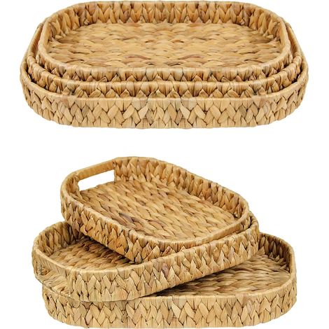 Set 3 Pezzi Cestini In Vimini Portaoggetti Cesto Intrecciato Organizer Cucina Bagno Dispensa Cestino Contenitore Centrotavola Impilabili Portapane Portafrutta Storage Basket Claude