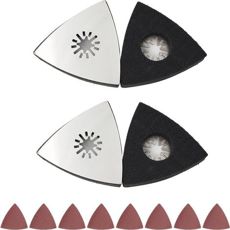 Parkside Multi-Tool Schleifpad, 4-teilig - 80 mm, für Holz/Metall/Kunststoff/Gips, mit 8 Schleifpapierblättern, kompatibel mit oszillierenden Werkzeugen (dreieckig, Schnellbefestigung) (1/5)