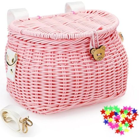 Panier vélo enfant tressé à la main avec couvercle et bandoulière, amovible pour vélo d’équilibre fille et garçon (1/2)