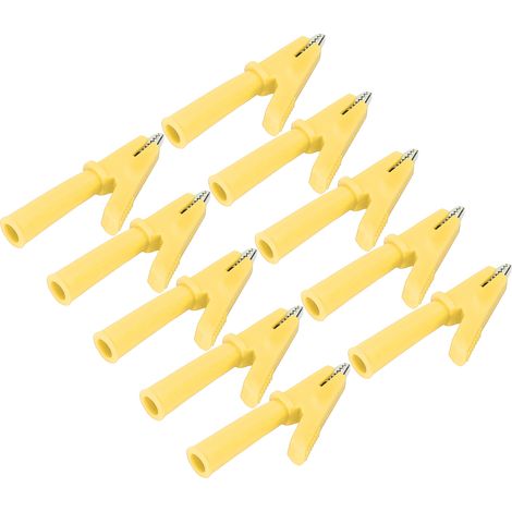 10 Pièces Pinces Alligators en Laiton avec Manchon PVC pour Multimètre, Sécurité et Connecteurs Banane 4mm - Jaune