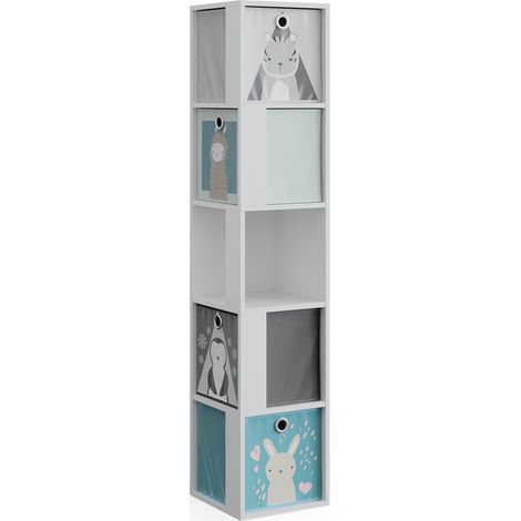 Libreria bambini Lio, Bianco, 33.3 x 162.2 cm con 4 scatole pieghevoli, Vicco