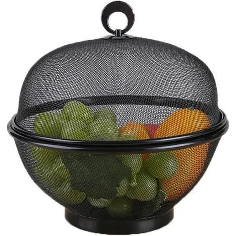 Corbeille à fruits en métal – Maille fine – Grande capacité 27x14x25 cm – Couvercle pour protection – Design contemporain (1/3)