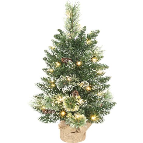 Mini arbre de Noël de table - HOMCOM - floqué - 35 LED, pommes de pin, fonctionne à piles - Ø 41 x 60 cm - vert (1/5)