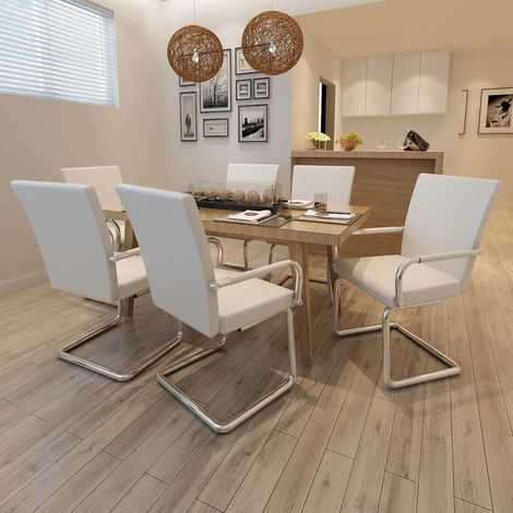 vidaXL Chaises à manger cantilever lot de 6 blanc similicuir (1/5)