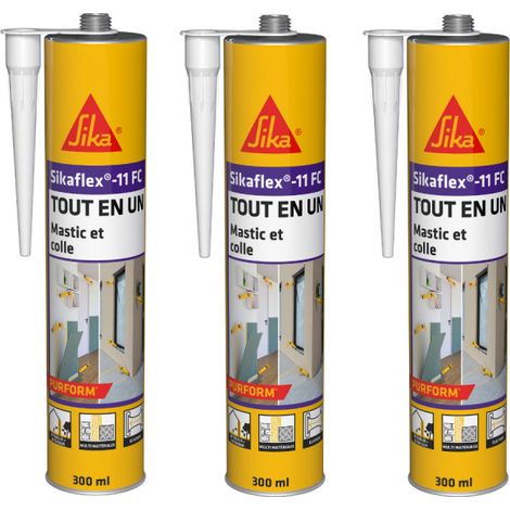 Lot de 3 mastics colles multi-usages SIKA Sikaflex 11 FC Purform - Blanc - 300 ml