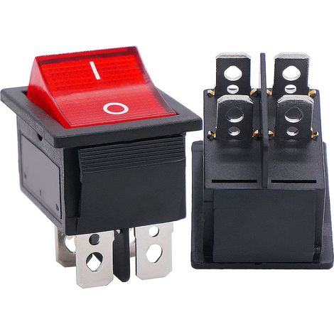 Wippschalter, AC 10 A/125 V, 6 A/250 V, DPST, 4-polig, 2 Positionen, An/Aus, rotes LED-Licht, beleuchtetes Boot, KCD4, Kippschalter, KCD2-201N-R, 2 Stück (1/5)