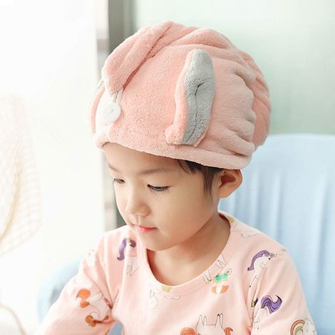 Hair Drying Towels for Kids Girl Hair Towels Turban with Button, Super Absorbent Microfiber, Cute Dry Hair Cap Rabbit Ear Shape, 20 55cm