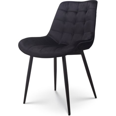 Sedia moderna in tessuto di velluto nero con gambe in metallo