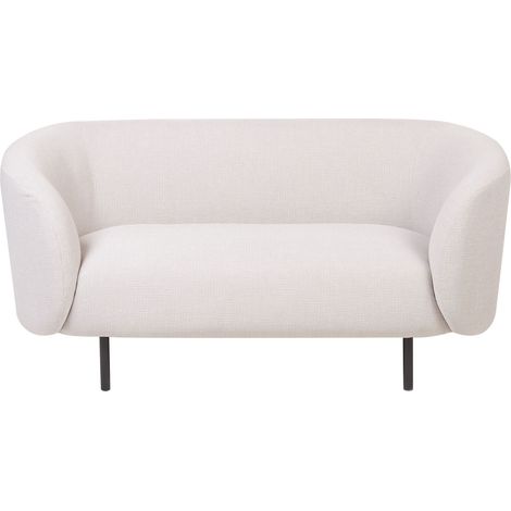 Canapé 2 Places Tissu Beige Pieds Noirs Dossier et Accoudoirs Unis Loen (1/5)