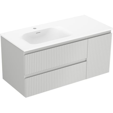 Mexen Rivel meuble de salle de bains 100 cm avec lavabo Vela gauche, 2S, 1D, rainuré, gris mat/blanc mat - 91A23-10047-3-BBFFF6 (1/5)