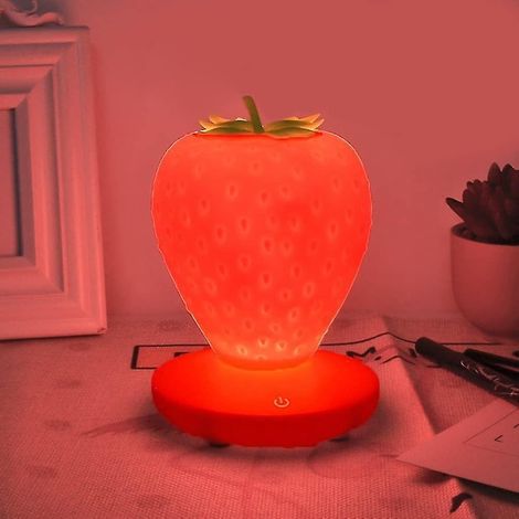 Kawaii Erdbeer-Nachtlicht, Schlafzimmerdekoration, niedliches fruchtiges Nachtlicht fürs Kinderzimmer, dimmbare Stilllampe fürs Mädchenwohnheim, Schulanfang (Rot)