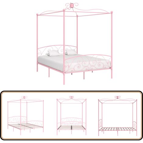 Himmelbett Rosa Metall 180x200 cm - Himmelbett - Rosa - Metallbett - Doppelbett - Boxspringbetten