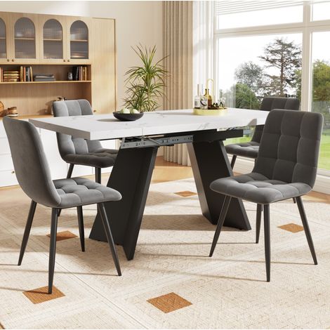 tavolo pranzo allungabile 159 cm MDF marmo bianco set OKMYHOME (1/5)