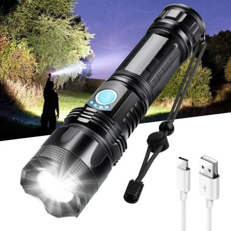 High-brightness rechargeable flashlights - 100,000 lumens - High-power P70 LED flashlight with 5 modes, zoomable, IP67 waterproof for emergencies and camping (1/5)
