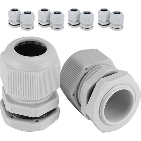 10 Pièces Presse-étoupe M25, 13-18 mm Passe-câble réglable Étanche IP68 Entrée de câble métrique en plastique pour boîte de jonction de jardin extérieur, Gris (1/5)