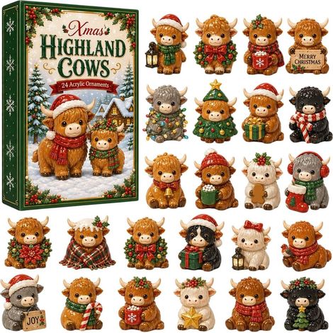 2026 Christmas Highland Cow Advent Calendar - New Arrival - Design C -