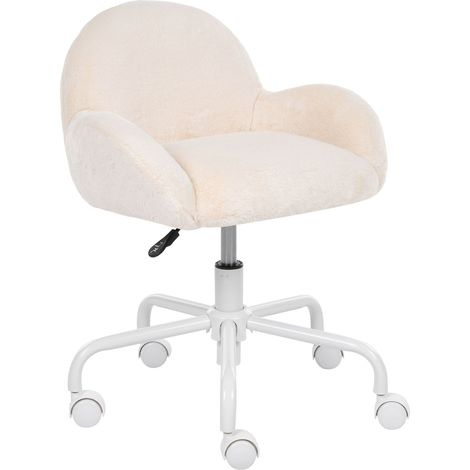 Kids Desk Chair Off-White Faux Fur Swivel Base Adjustable Height with Armrests Glam Home Office JUBBI (1/5)