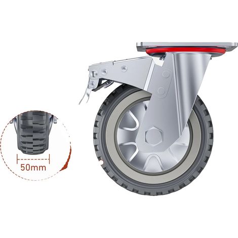 Rueda giratoria, construcción robusta, diseño giratorio de 360°, color plata. (1/2)