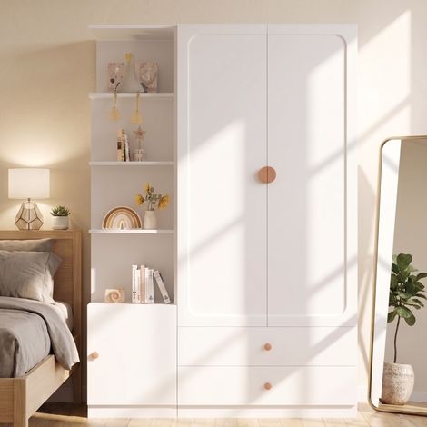 Armoire penderie modulable avec meuble latéral, 135 x 45 x 200 cm, MDF, blanche, REDOM (1/5)
