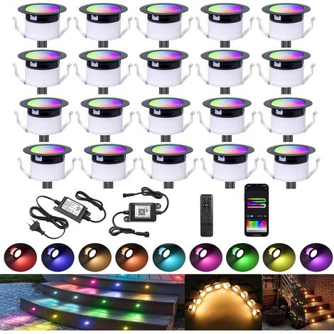 Lot de 20 Spots LED Encastrables Extérieur WiFi RGBWIC+Blanc Chaud, Ø31mm Projecteur de Sol Intelligent Dimmable IP67, pour Terrasse Jardin Escalier (1/5)