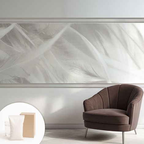 Papier peint intissé mural pour salon chambre à coucher tendance et originale - Colle incluse gratuite Plumes subtiles 250x104 cm (1/5)