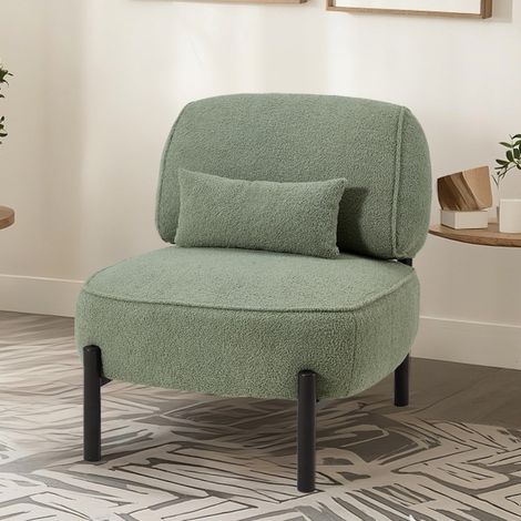 YODOLLA Mid Century Modern Accent Chair – Extra Large Teddy Fabric Lounge Chair with Pillow, Sturdy Metal Frame (350lb Capacity) – Green (1/5)