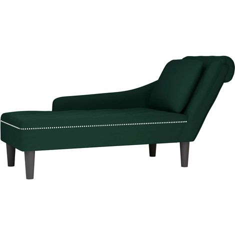 Chaiselongue mit Kissen und Rechter Armlehne Dunkelgrün Samt (1/5)