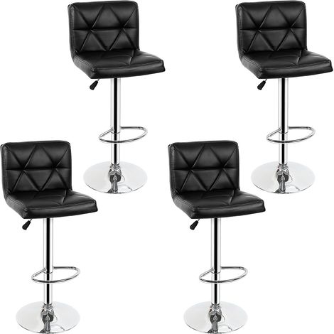 Lot de 4 Tabourets de Bar Cuir Artificiel et Métal Siège Pivotant et Hauteur Réglable Noir (1/5)