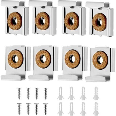 Wall Mount Mirror Bracket, Mirror Brackets, Adjustable Wall Mounted Mirror Clip Mirror Clamp Mount, for Wall Mirror for Bathroom, Cloakroom, 8 Pieces (1/4)