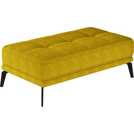 Pouf moderne tissu capitonné et pieds métal noir TORPILLE-Jaune moutarde (1/3)