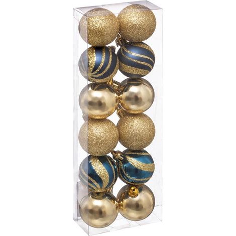 Lot de 12 Boules de Noël "Colorama" 4cm Bleu & Or