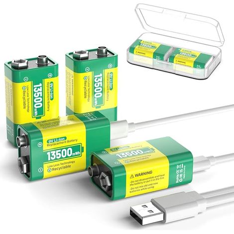 9V Rechargeable Battery Rechargeable Battery Storage Box USB-C Cable Alarms Toys Smoke Alarms Microphone Flashlight Medical Devices (1/2)