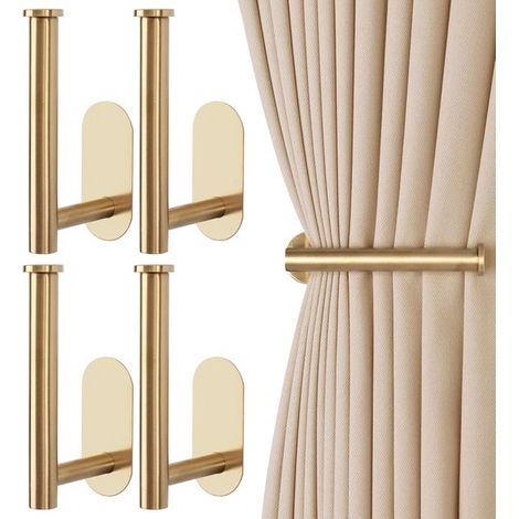 Selbstklebende Raffhalter – 4er-Set – Moderne Gardinenhaken – Aufkleber – Kein Bohren erforderlich – Haken – Raffhalter – Gardinenclips – Gardinenstangen – U-förmige Gardinenhaken – Gold