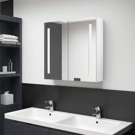 Armoire de salle de bain à miroir LED, Meuble de Rangement, Placard de Rangement Toilettes Blanc brillant 62x14x60cm MJU88267 (1/5)