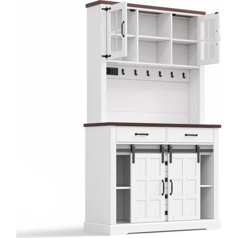 Küchenschrank mit Steckdose und RGB-LED, Arbeitsplatte, 6 Schubladen, MDF, Weiß (1/5)
