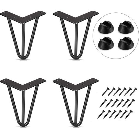 Lot de 4 pieds de meubles en acier pour pieds de table en épingle à cheveux avec vis et capuchons gratuits (15 cm)