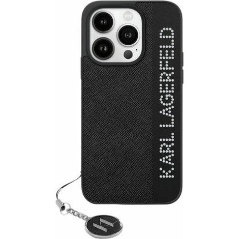 Karl Lagerfeld KLHCP15LPSAKDGCK iPhone 15 Pro 6.1 negro/negro estuche rígido Saffiano diamantes de imitación y dije (1/5)