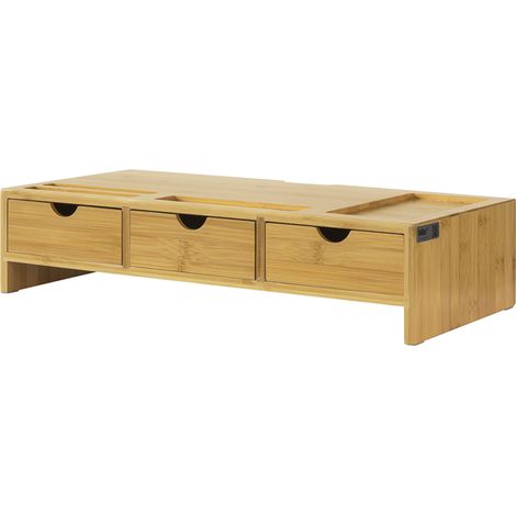 SoBuy Supporto monitor pc da scrivania con 3 Organizzatore cassetti L51P25A12 cm, legno massiccio di bambù BBF03-N (1/5)